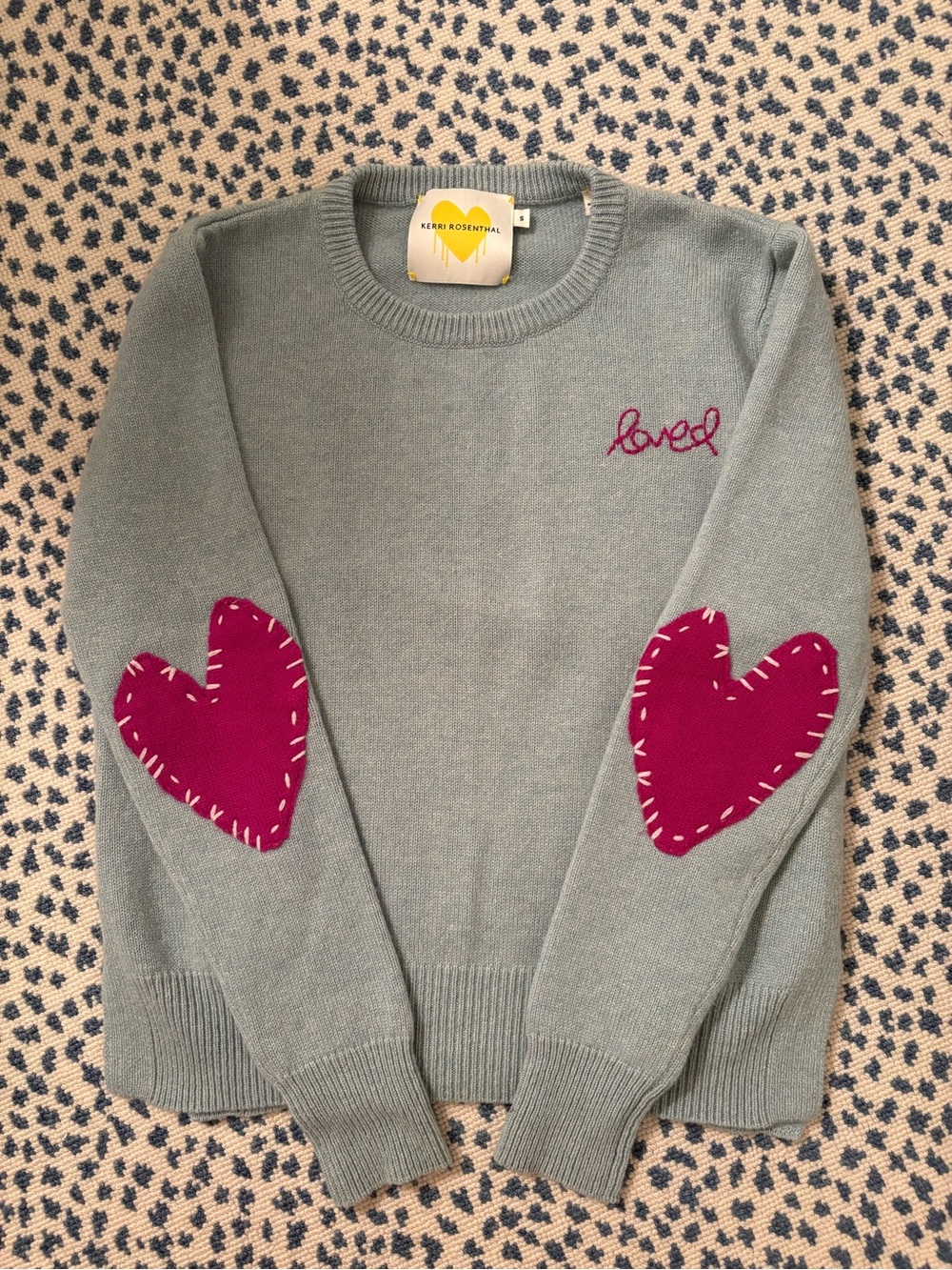 Kerri Rosenthal Cashmere Sweater with Heart Elbow Patches
